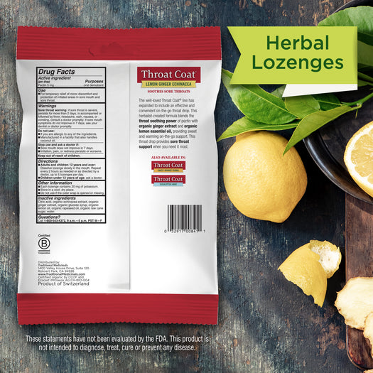 Throat Coat® Lemon Ginger Echinacea Lozenges supplementary facts