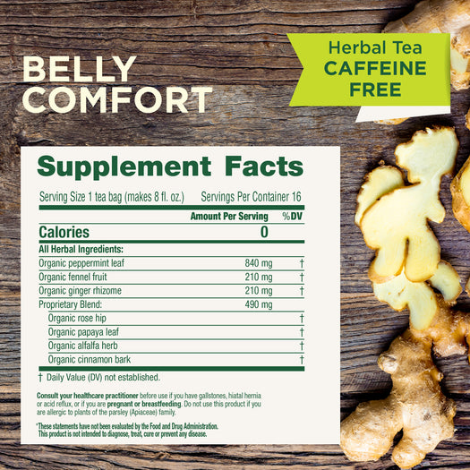 Belly Comfort. Herbal Tea Caffeine Free. Supplement Facts.