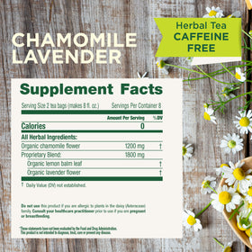 chamomile lavender supplement facts  Do not use if you have known allergies to plants of the daisy family. Consult your doctor prior to use if you are pregnant or breastfeeding.