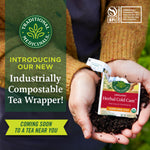 Traditional Medicinals logo. BPI COMPOSTABLE logo. Commerciall compostable only. Facilities may not exist in your area. CERT #10529367. Introducing our new industrially compostable tea wrapper! Coming soon to a tea near you.