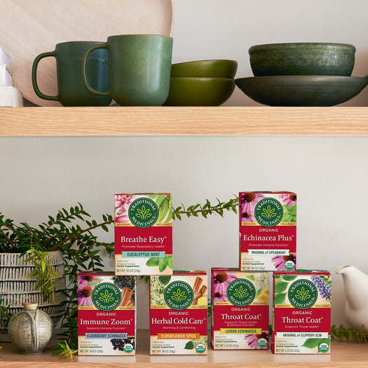 Seasonal Soothers on a kitchen shelf