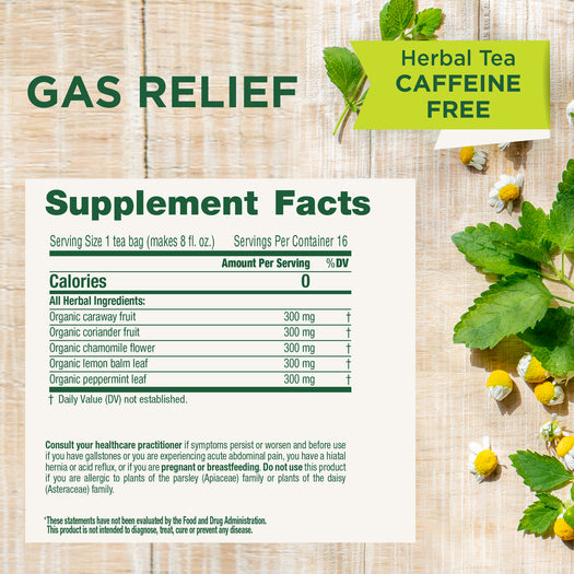 GAS RELIEF. Herbal Tea Caffeine Free. Supplement Facts.