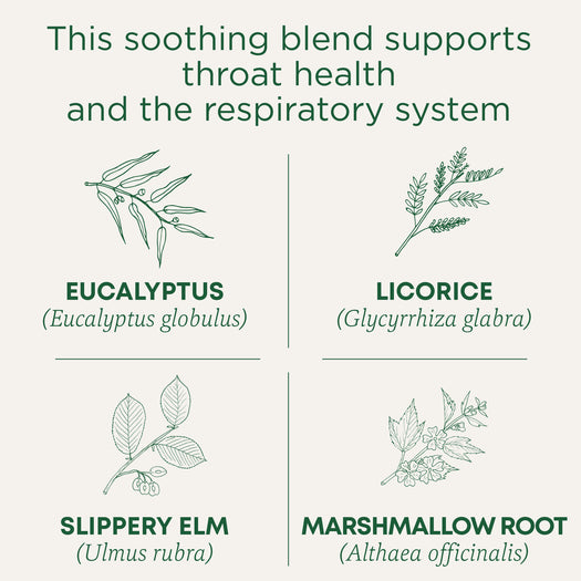 this soothing blend supports throat health and the respiratory system.