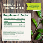 Herbalist Formulated. Approximately 9mg of caffeine per tea bag. Supplement Facts. Serving Size 1 tea bag. Calories 0, Organic peppermint leaf 1020 mg, Organic green tea leaf 480 mg