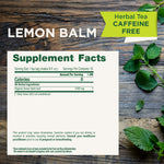 Supplement facts, serving size 1 tea bag. Organic lemon balm