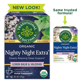 New look but same trusted formula for nighty night extra lemon balm & valerian