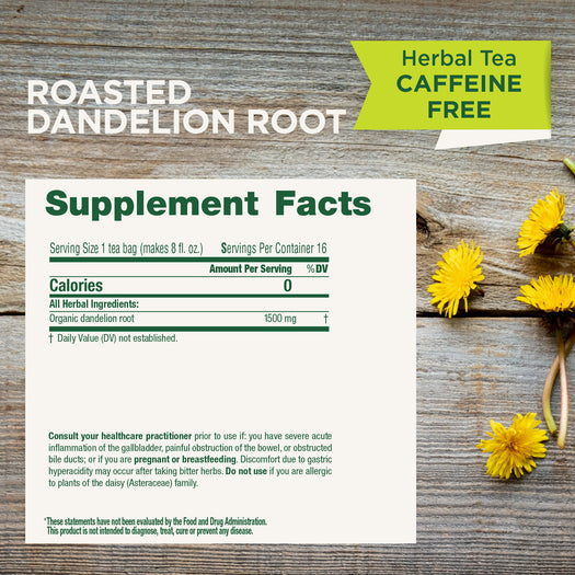 roated organic dandelion root supplement facts. 1500mg