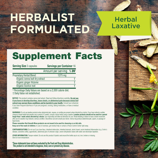 Herbal laxative - do not use if you have or develop diarrhea, loose stools or abdominal pain because senna leaf my worsen these conditions and be harmful to your health