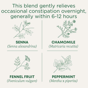 this blend gently relieves occasional constipation overnight, generally within 6-12 hours